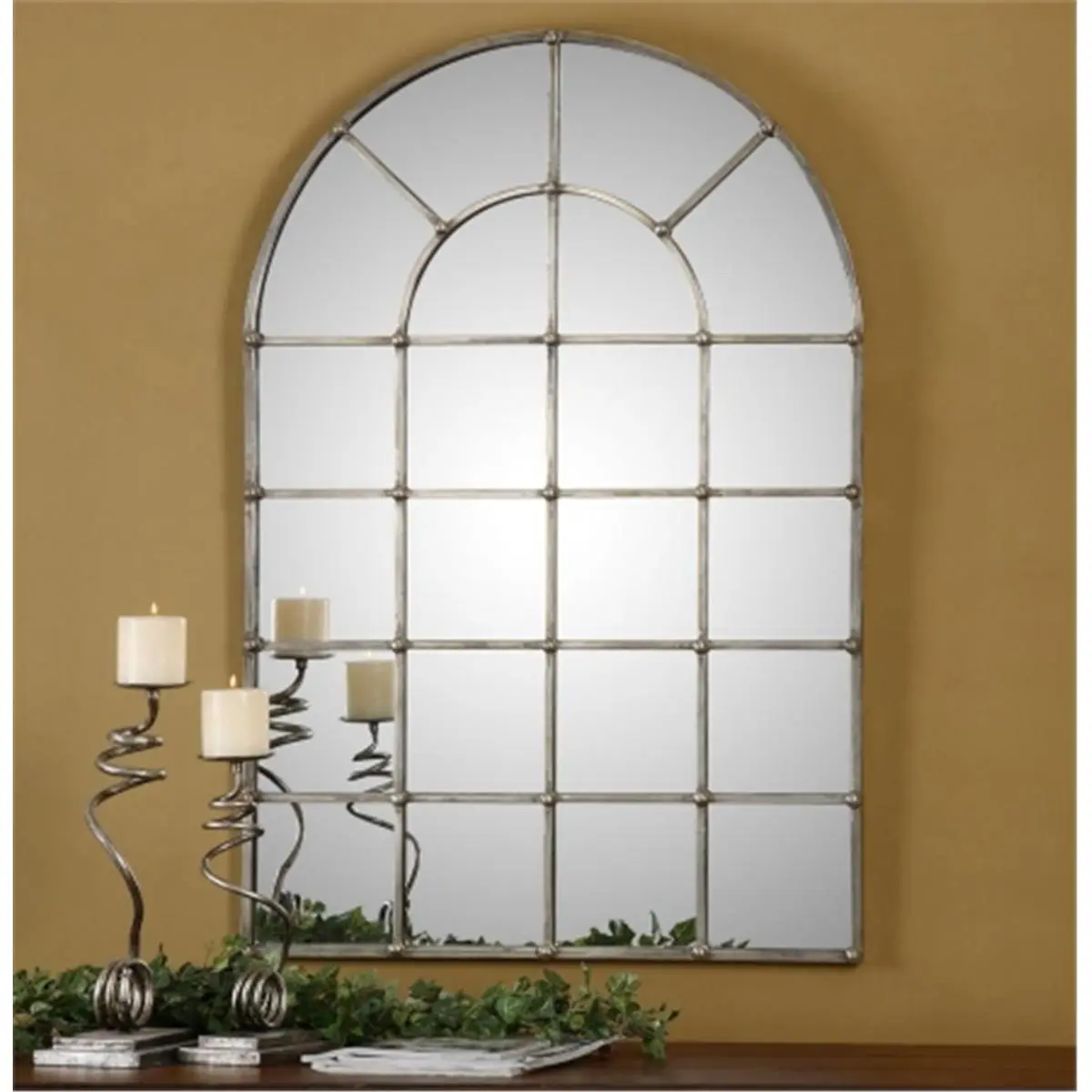 212 MAIN Barwell Arched Mirror - Hand-Forged Oxidized Metal Frame, Home Decor Accent, 30w x 44h Home Supplies Wall Mirror