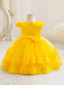 New Premium Girls' Birthday Dress, Birthday Clothes, Party Gown, Princess Dress, Floral Lace, Slim-Fitting, All Seasons, Wedding, Christmas, Halloween