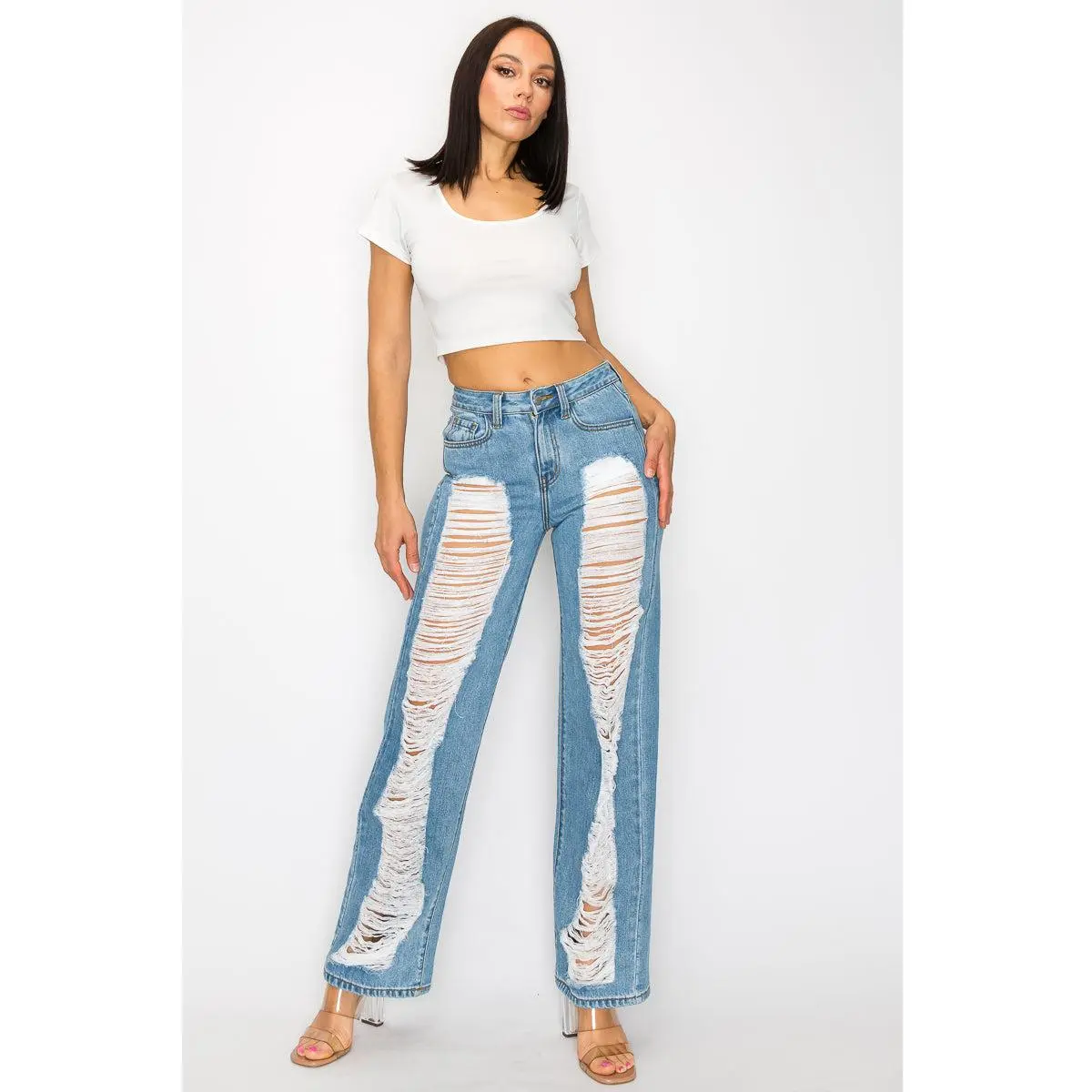 Priscilla - Super Destructed High Rise 50/50 Straight Leg