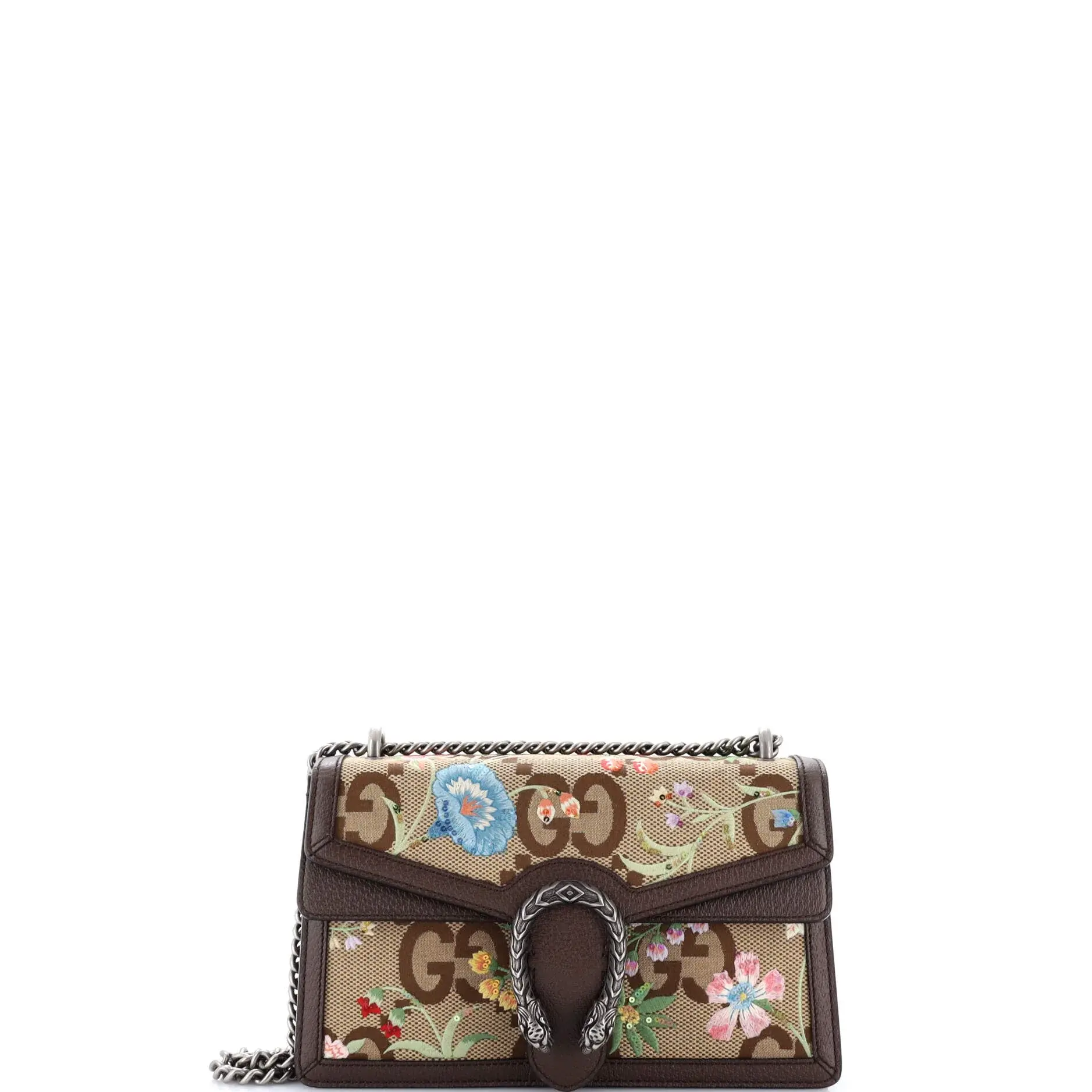 Pre-owned GUCCI Canvas Plain, Leather Shoulder Bags Dionysus Bag Embroidered Jumbo GG Canvas Small by Rebag