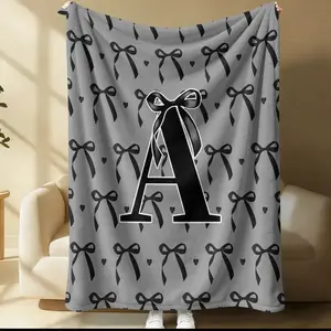 Initial Letter A-Z Flannel Blanket Throw for Girls,Black and Gray Alphabet Flannel Blanket,Monogrammed Gifts for Daughter Women Teen Girls,Customized Blanket for Bedding Bedroom Office,multiple Size