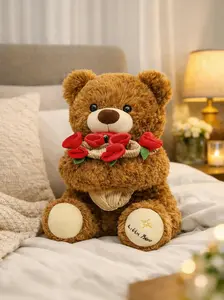 Bouquet Teddy Bear Plush Toy, Rose Bouquet Plush Toy, Romantic Flower Hat Bear Plush Toy, Gift for Her/girlfriend/lover/mom/kid/birthday/xmas/new Year/vday
