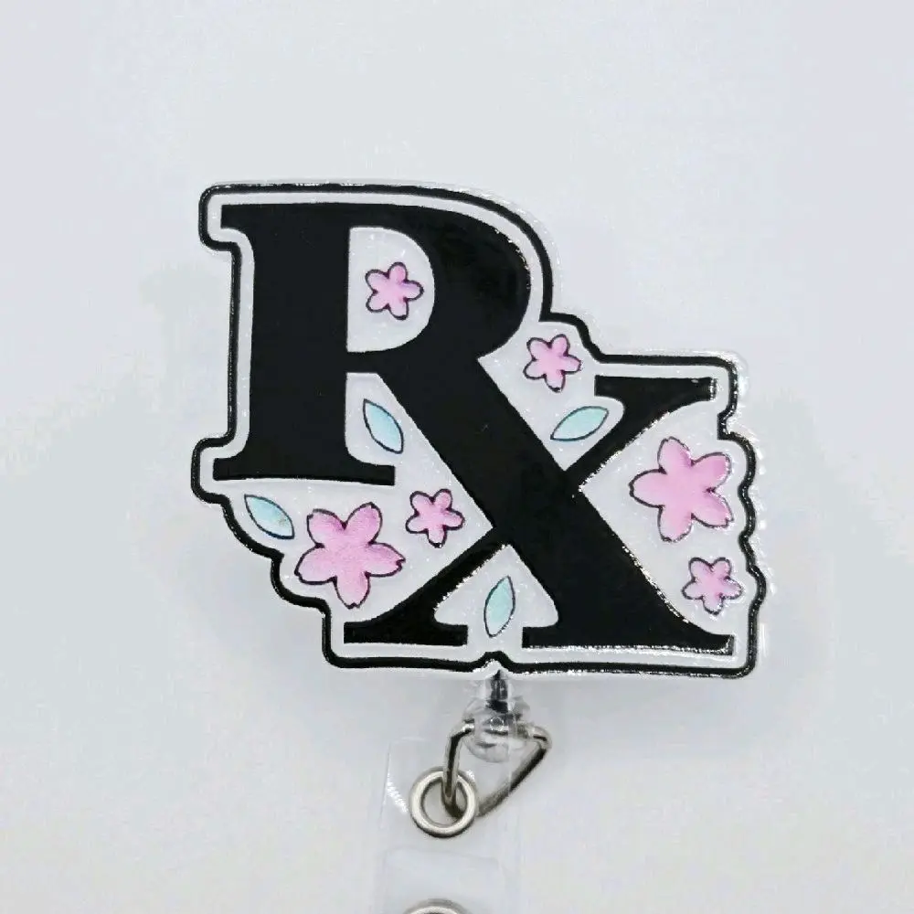 RX Prescription Glitter Acrylic Retractable Badge ID Reel Belt or Alligator Clip Perfect for Pharmacists and Pharmacy Techs