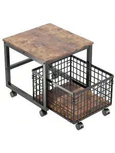 Movable Mini Fridge Stand With Foldable Drawer Basket Mini Drinks Refrigerator Cabinet With Lockable Wheels Fridge Cart, Sturdy Metal Frame, For Home Office, 54x50x45.7Cm