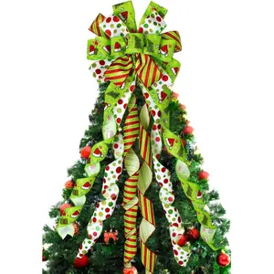 [New deal] - Christmas Tree Topper Bow Wreath, 44 x 13 Inches Large Green Bow Tree Topper,Christmas Wreath for Tree Indoor/Outdoor Christmas Decoration