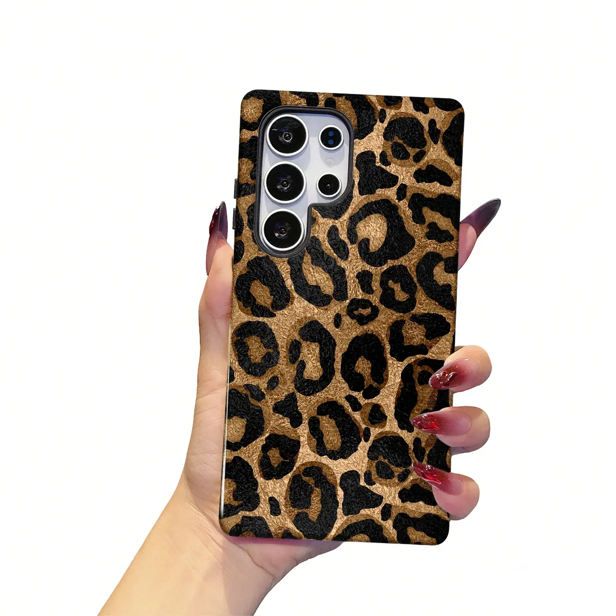 Brown Leopard Print Pattern Phone Case for Samsung Galaxy S26 Ultra S25 Edge S24 Plus S23 FE S22 S21 Shockproof Durable 2 in 1 Protective Cellphone Casing Cover