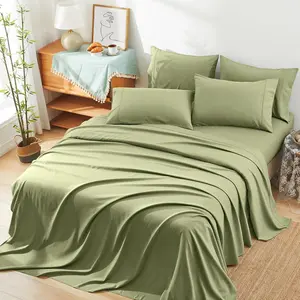 70% Rayon Derived from Bamboo Sheets Queen Size Bed Sheets - 6 Piece Organic Cooling Sheets Sage Green Queen Sheet Set - Soft Breathable Luxury Bedding Sheet & Pillowcases