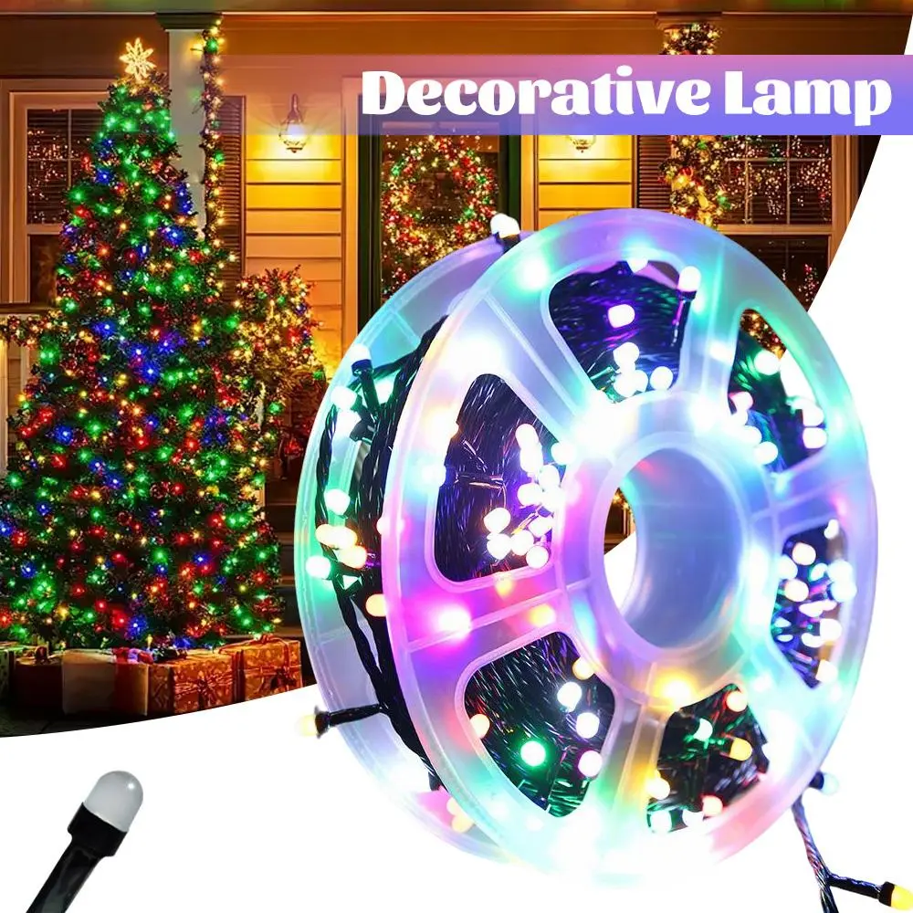 Color Changing Corded V8 LED String Lights with Storage Reel - 50m, 500 RGB Bulbs, 10cm Spacing, 8 Dynamic Modes, IP65 Rainproof, DC Power Supply, Energy Efficient, Romantic Glow, Indoor and Outdoor Courtyard & Living Rooms Decor Lighting System