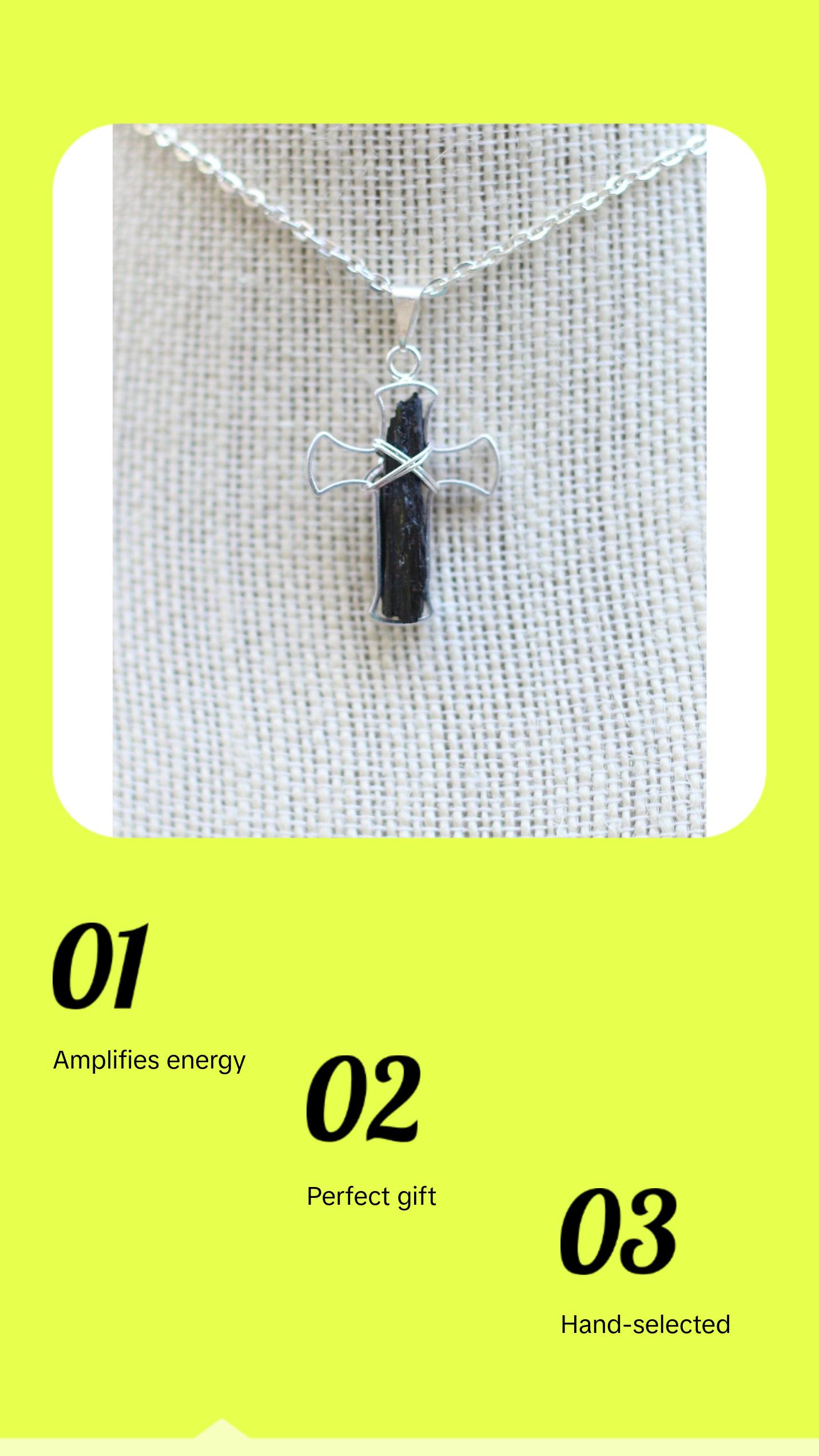 Metal Cross with Selenite, Black Tourmaline, Clear Quartz, Smoky Quartz, Kyanite, Cross for Church, Crystal Cross for Church