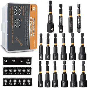 MulWark Magnetic Nut Driver Set 16 pcs Impact Driver Bit Set - Deep 1/4” Hex Shank Drill Torx Bit Extension Quick Change - Impact Socket Adapters magnetic bit holder Multipurpose Screwdriver Multifunctional Screwdriver