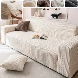 Vertical Striped Elastic Sofa Cover, Leaf Pattern, Non-Slip Living Room Couch Protector, Fits Single to Five Seater, Elastic Sofa Slipcover