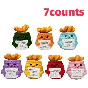 7counts Knitted Cute Trash Can Plush Toys Set with Companion Emotional Support Card, Stuffed Animal