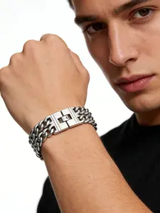 Men's Stainless Steel Dual Chain Braided Bracelet, Simple Fashion, Waterproof Rustproof, Daily Wear, Casual Style, All Seasons