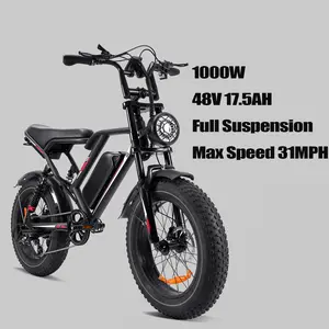 Electric Bike for Adult,1000W Powerful Motor,Max Speed 31MPH,Electric Motorcycle with 48V 17.5AH Removable Battery,40-60Mile,E Bike with Full Suspension,
