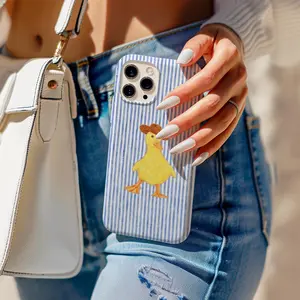Blue Striped Denim Duck iPhone Case – Cute Duckling Phone Case, Aesthetic Animal Protective Cover for iPhone 17 16 15 Pro Max