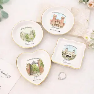 Custom University Ceramic Jewelry Dish – Personalized Graduation Trinket Tray, Class of 2026 College Gift