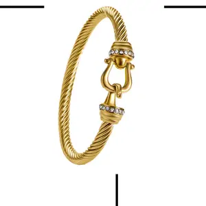 Twisted Cable Wire Bracelet with Gold Plated Rhinestone Buckle Fashion Accessory for Women