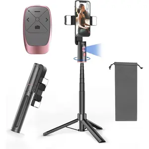 Extendable Auto   Tripod with Light, 360 Rotating Tripod, Both Auto or Manual Moving Control,  Cameraman  for Video, Vlog, Live Stream