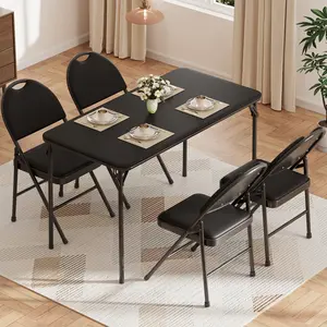 Portable Folding Table - 47" 4ft Collapsible Desk - PU Leather Padded Top, Lightweight Sturdy Metal Frame, Multi-Use: Home, Dining, Office, Game Nights, Indoor/Outdoor, (only table)
