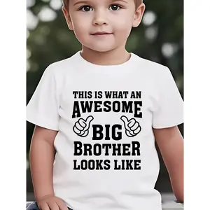 Boys' Summer Short Sleeve T-Shirt with "The Is What an Awesome Big Brother Looks Like" Print - Casual Round Neck Tee Suitable for, Apparel & Casual Attire (Comfortable Big Brother Outfit)