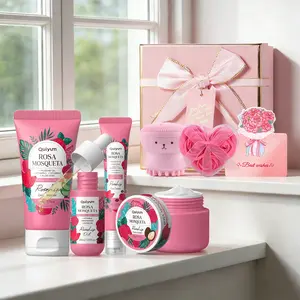 Quiyum Rosehip Skincare Set,  Cleanser, Serum, Eye Cream, Moisturizer, Octopus Brush, Soap Flower, Greeting Card, Gift Box, Suitable for Daily Use, Bodycare Layering Set, Spa Gift Set