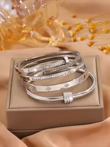 4pcs Light Luxury Elegant Stainless Steel Minimalist Style Bracelet Set, Elegant Bangle, Suitable for Daily Commuting, Perfect as a Thoughtful Gift for Song Girlfriend