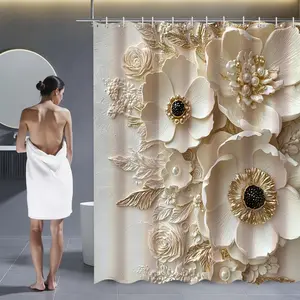 Flower Pattern Floral Bathroom Decor Set, 1 Set Including Shower Curtain & Toilet Lid Cover & Floor Mat & U-shaped Mat, Bathroom Accessories for Home Decor, Bathroom Decoration Accessories