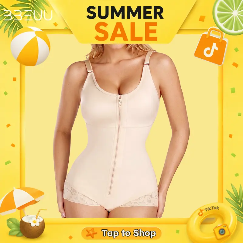 BBEUU Women's Colombian Shapewear Bodysuit – Tummy Control & Butt Lift, Hook-and-Eye Open Crotch Design for Convenience, Lace Trim Splicing, Sexy & Elegant, Postpartum Recovery Shapewear Compression