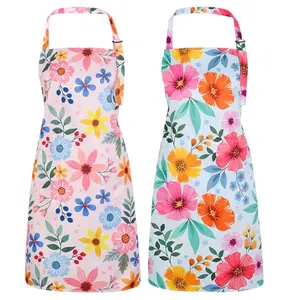 2-Pack Floral Aprons for Women with Pockets | Adjustable Kitchen Chef Apron Set for Cooking, Baking & Gardening
