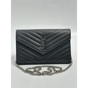 Pre-owned Yves Saint Laurent Leather Clutches & Wristlets Saint Laurent Cassandre Envelope Wallet on Chain Nero Crossbody Bag Evening Clutch SH414YSL