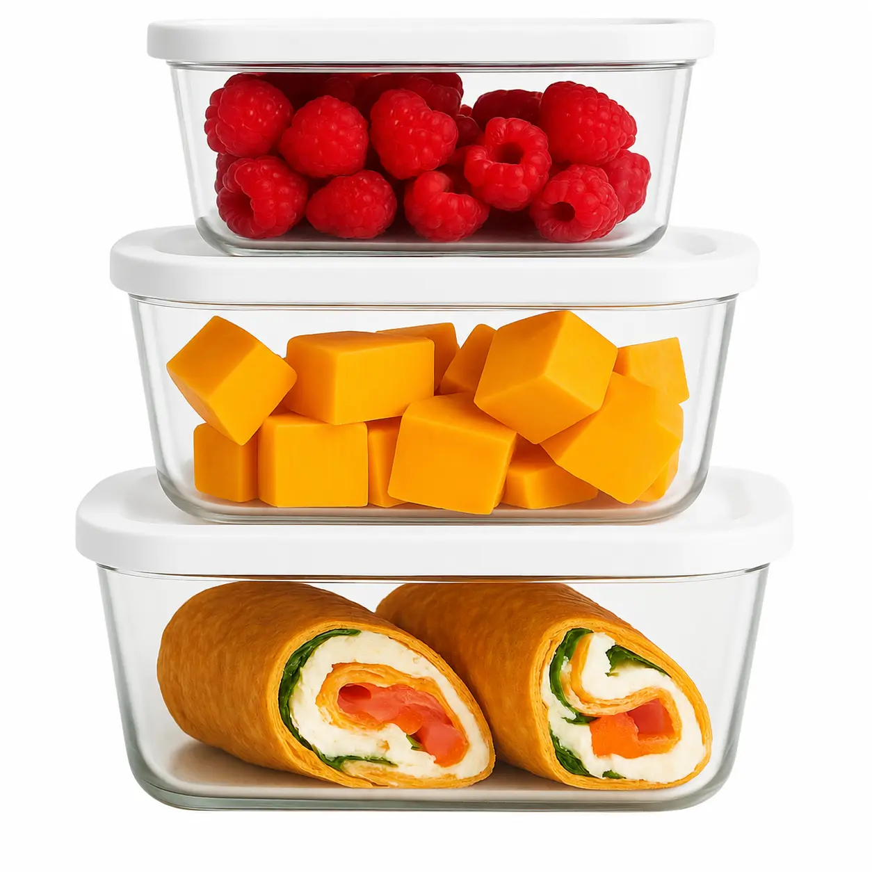 Chef Preserve Stackable Airtight Meal Prep Glass Kitchen Food Storage Containers - 3pcs Small/Medium/Large Set, Leakproof, Silicone-Fitted, Works with Handheld Compact Sealer Machines, Vacuum Sealer Accessories for Vegetable, Lunch Bag Use