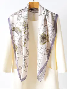 Print Silk Scarf, 34.6 Inches, 100% Mulberry Silk, Women's Fashion Accessory, Soft and Comfortable, Perfect for Gifts and Travel