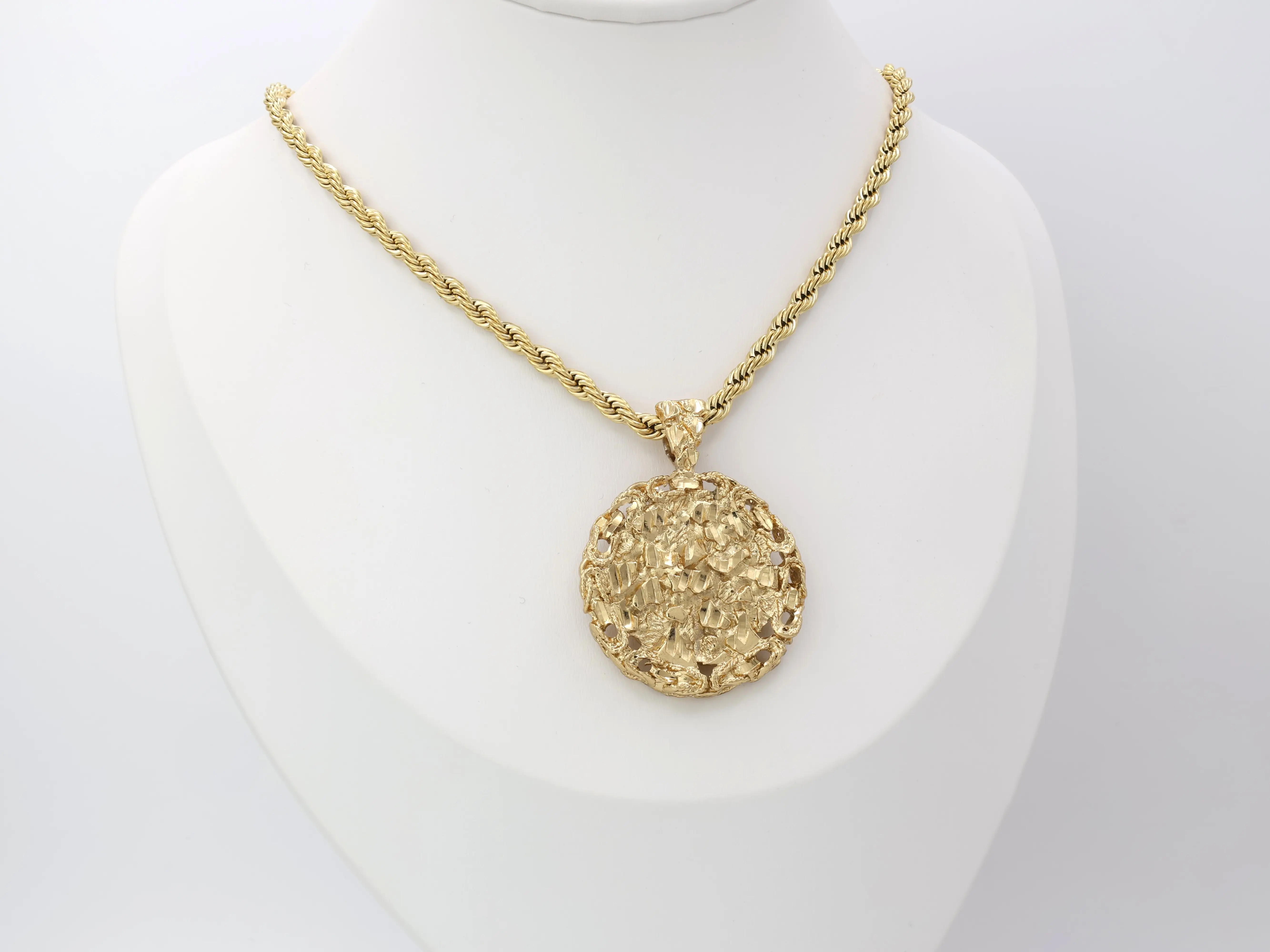 Large Gold Nugget Necklace 5mm French Rope Chain 14k Heavy Plated Gold Jewelry Accessory