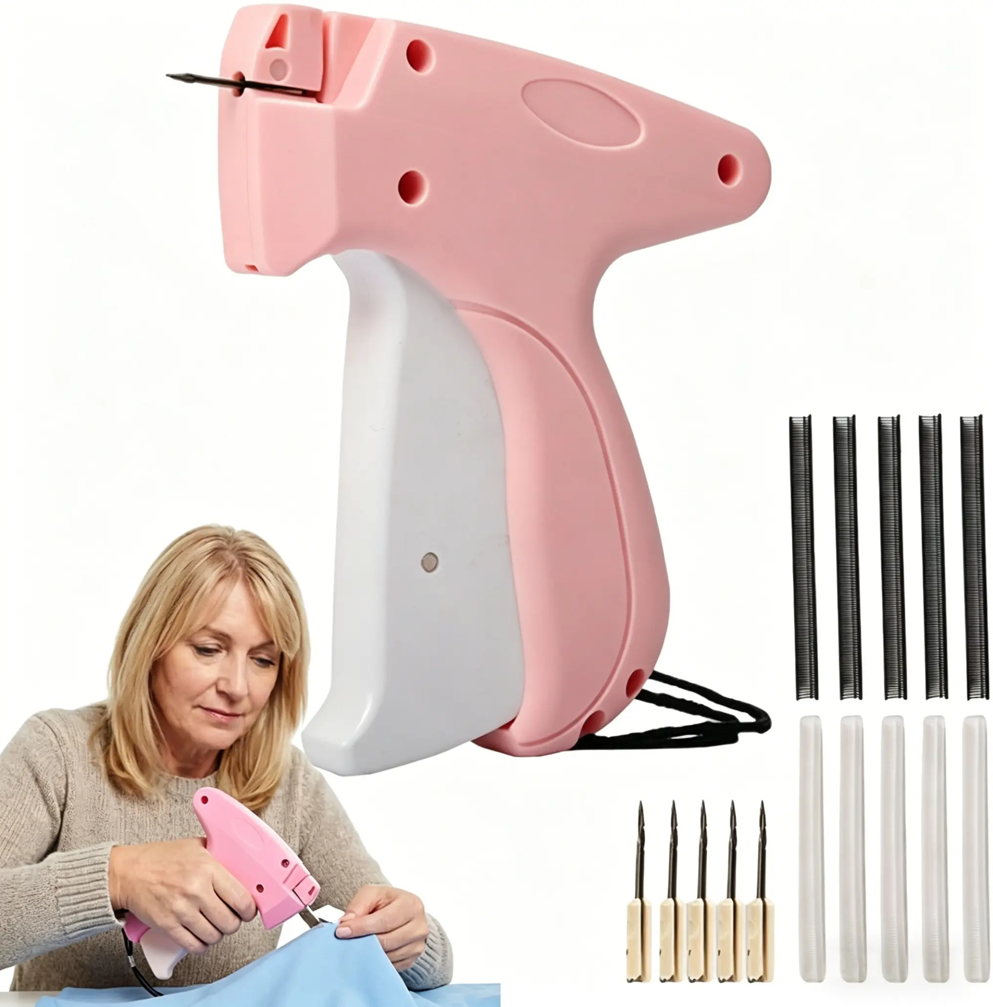 Handheld Stitch Gun for Clothes with 5 Needles and 1000 Fasteners for Repair Clothing and Accessories
