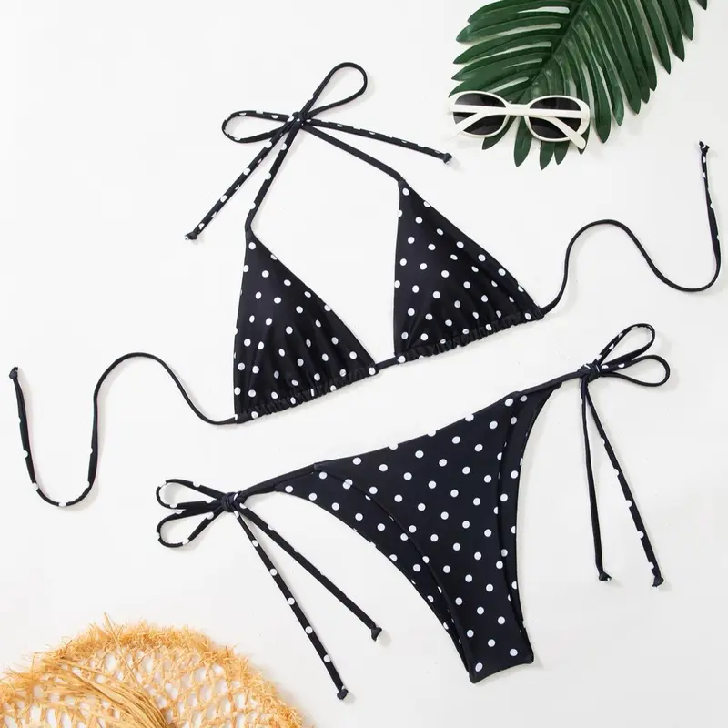 Women's Polka Dot Print Bikini Set, Casual Fashion Chic Swimsuit Set, Ladies for Beach Holiday Vacation, Swimsuit Style Bikini, Bikini Outfits, Swimsuits Bikinis, Summer Bikini, Printed Bikini