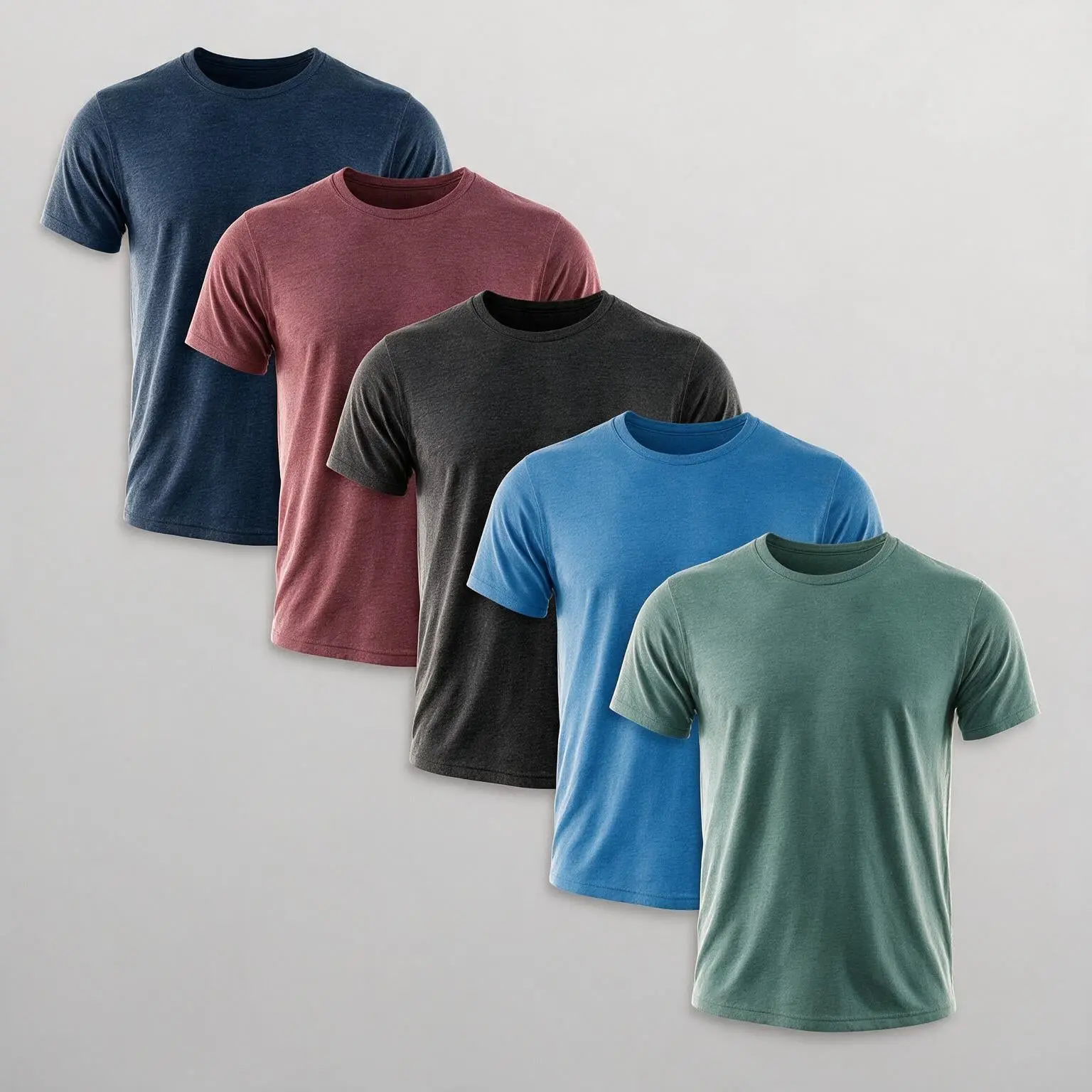Men's Casual Short-Sleeve 3050 Active Bi-Blend 5-Pack Heather Tops, Menswear Mint T-Shirts Bundle