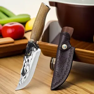 Sharp Blade with Natural Hammered Texture and Solid Wood Handle Ideal for Camping Home Kitchens and Various Scenarios