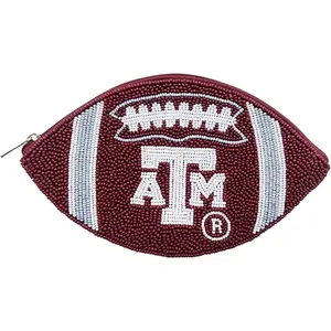 (Licensed) A&M Beaded Football Shaped Coin Pouch