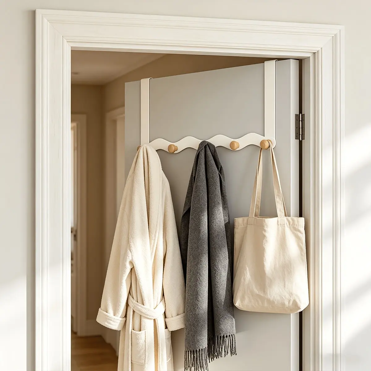 1pc Wave Hook Rack Powder-coated Seamless Clothes Rack After Door Installation Saves Space, Bedroom Bathroom Kitchen Universal Solid Load-bearing Modern Minimalist Door Finishing Rack.
