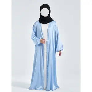 Middle East Muslim Dress Women Arab Puff Sleeve Texture Cardigan Robe