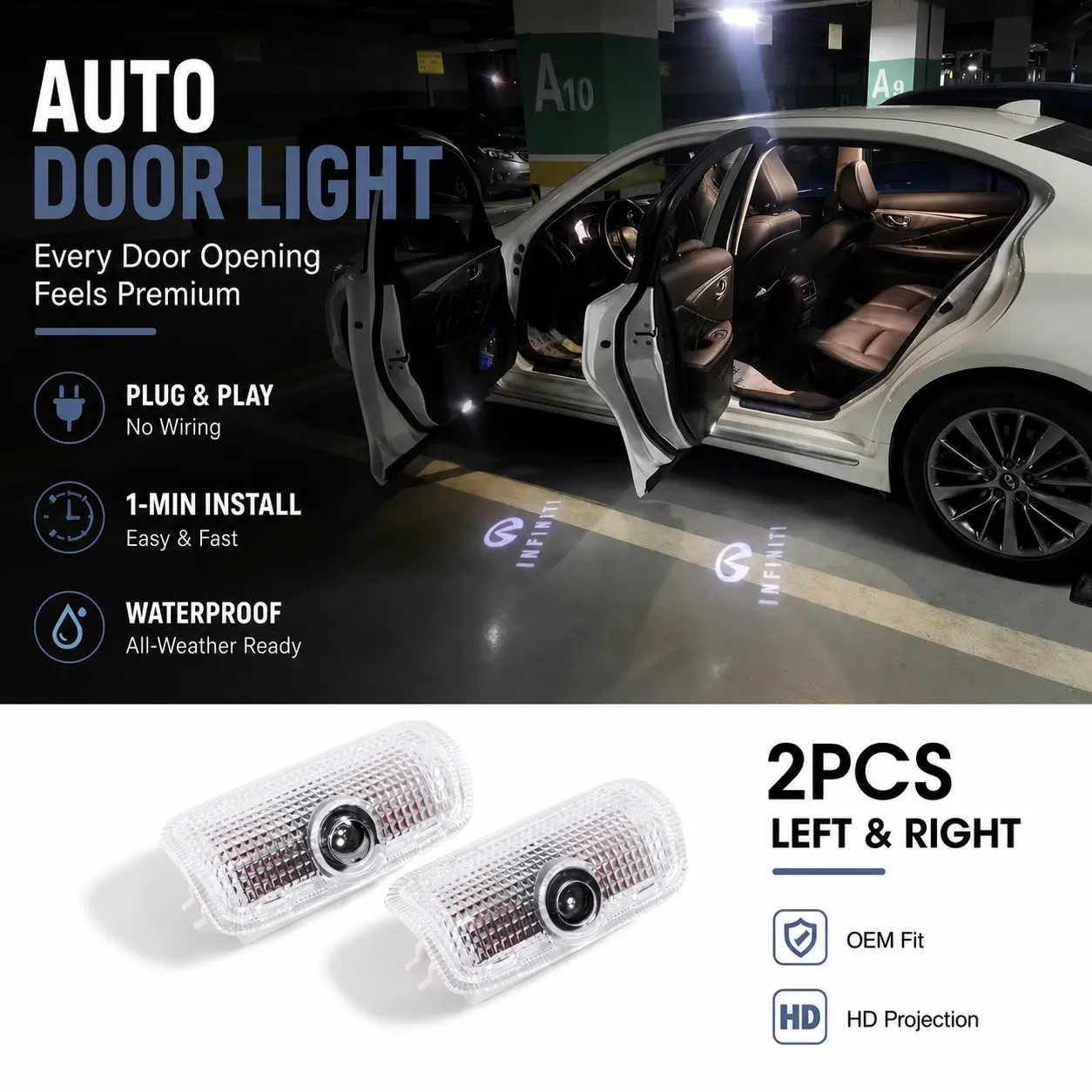 2PCS Infiniti Door Welcome LED Lights, Bright HD Projection, Easy Plug & Play Installation, Car Interior Decor Nightlight, Sensor-Activated Car Lighting