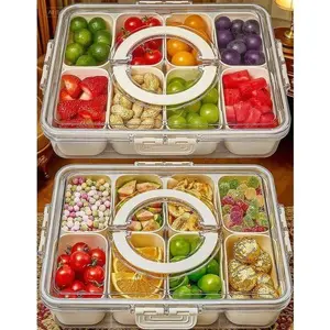2 Pack Divided Serving Tray with Lid and Handle, Clear Snack Container for Travel and Party, Portable Organizer for Candy and Fruits, Reusable Charcuterie Box, Leakproof Picnic Platter for Outdoor