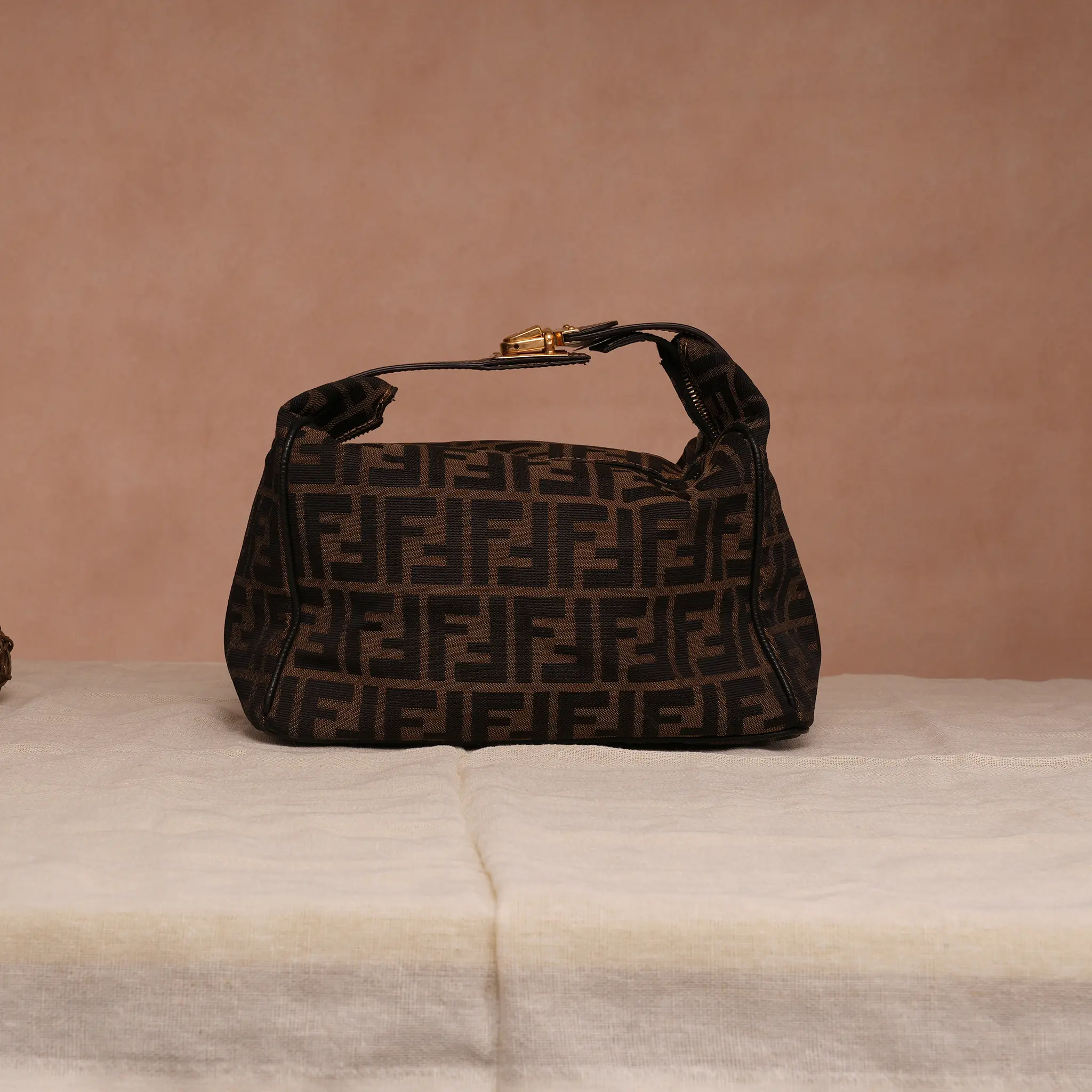 Pre-owned FENDI Zucca/FF Brown Monogram Bento Lunch Box Top Handle Handbag
