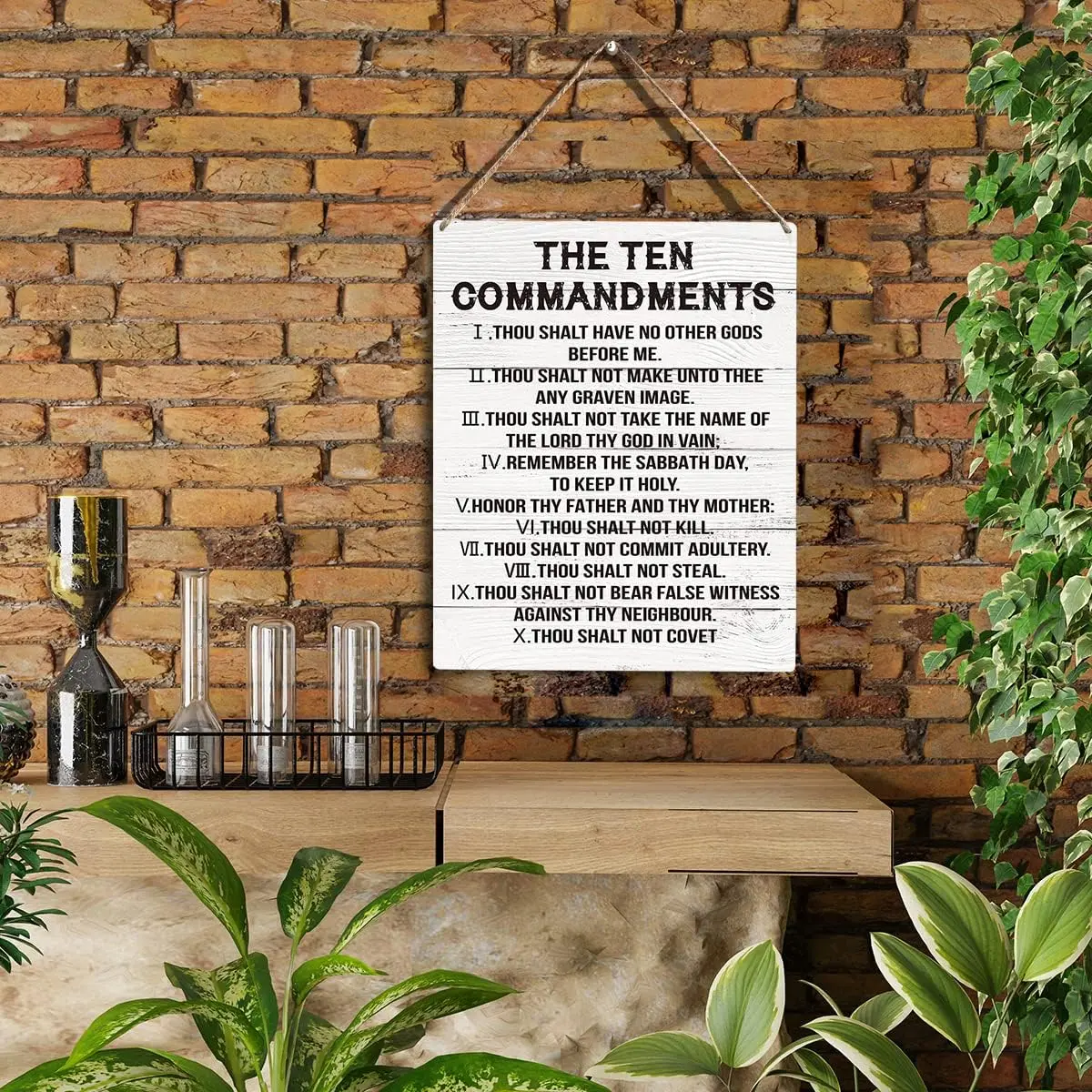 F-OMT05  Inspirational Ten Commandments Wall Art,10 Commandments Wall Decor Poster, Christian Bible Verse Wall Art Religious Home Decor Rustic Wooden Hanging Sign for Living Room Bedroom Office 10x8 IN Decoration