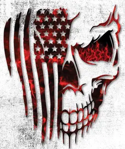 Skull American Flag, Red Flame Camo, Vehicle Decal