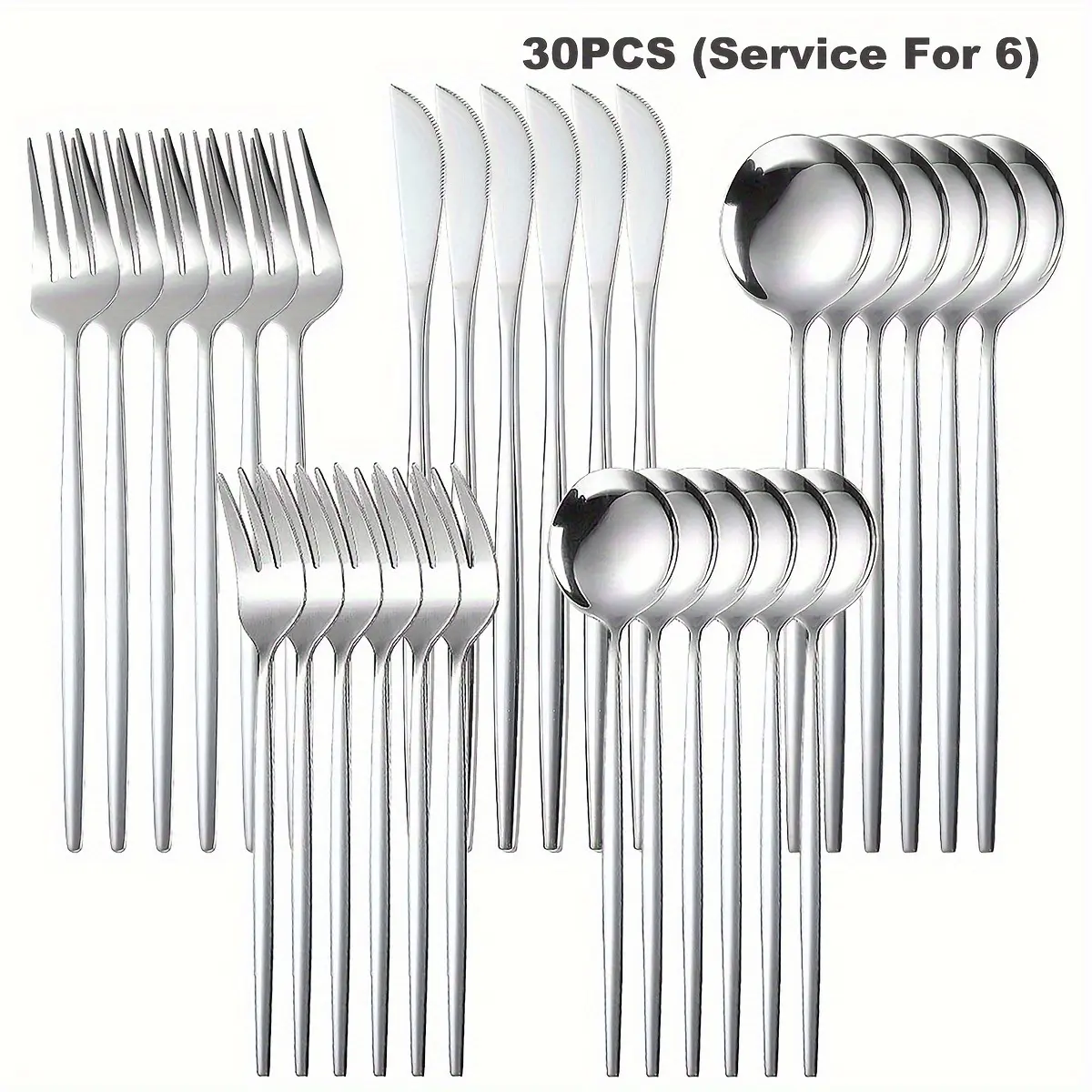 30pcs Portuguese Silverware Stainless Steel Cutlery Set Utensils - Mirror-Polished, Dishwasher Safe, Flatware for Wedding, Party, Dining, Home, Hotel Kitche Kitchen Set Cutlery