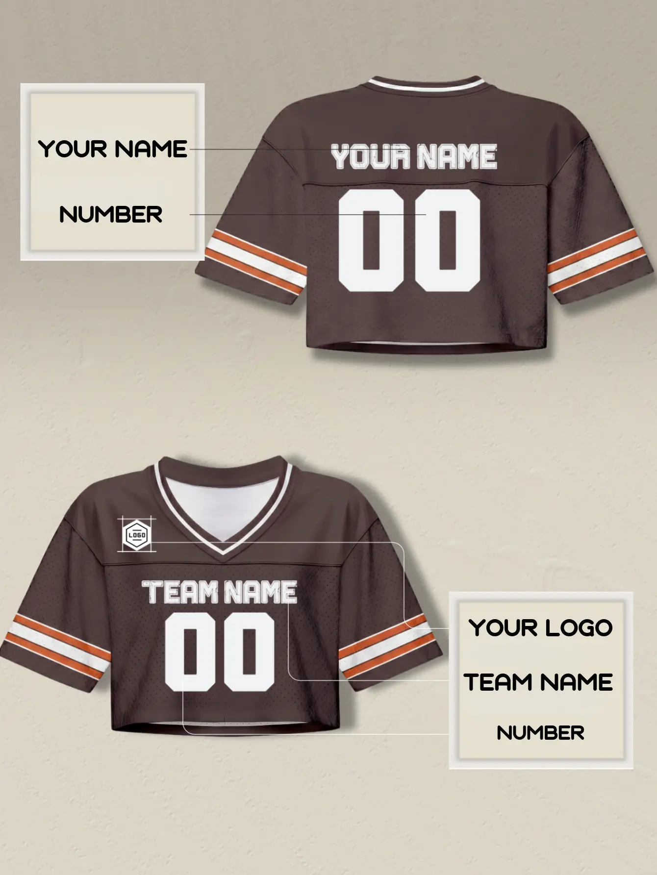 Women's V-Neck Cropped Football Jersey - Female Affordable Fashion Pack of 5, Breathable Blank Striped Athletic Team Uniform for Team Events, Cheer, Add Customization (Order Notes), Sporty Chic, Football Fashion, Pack Of Five