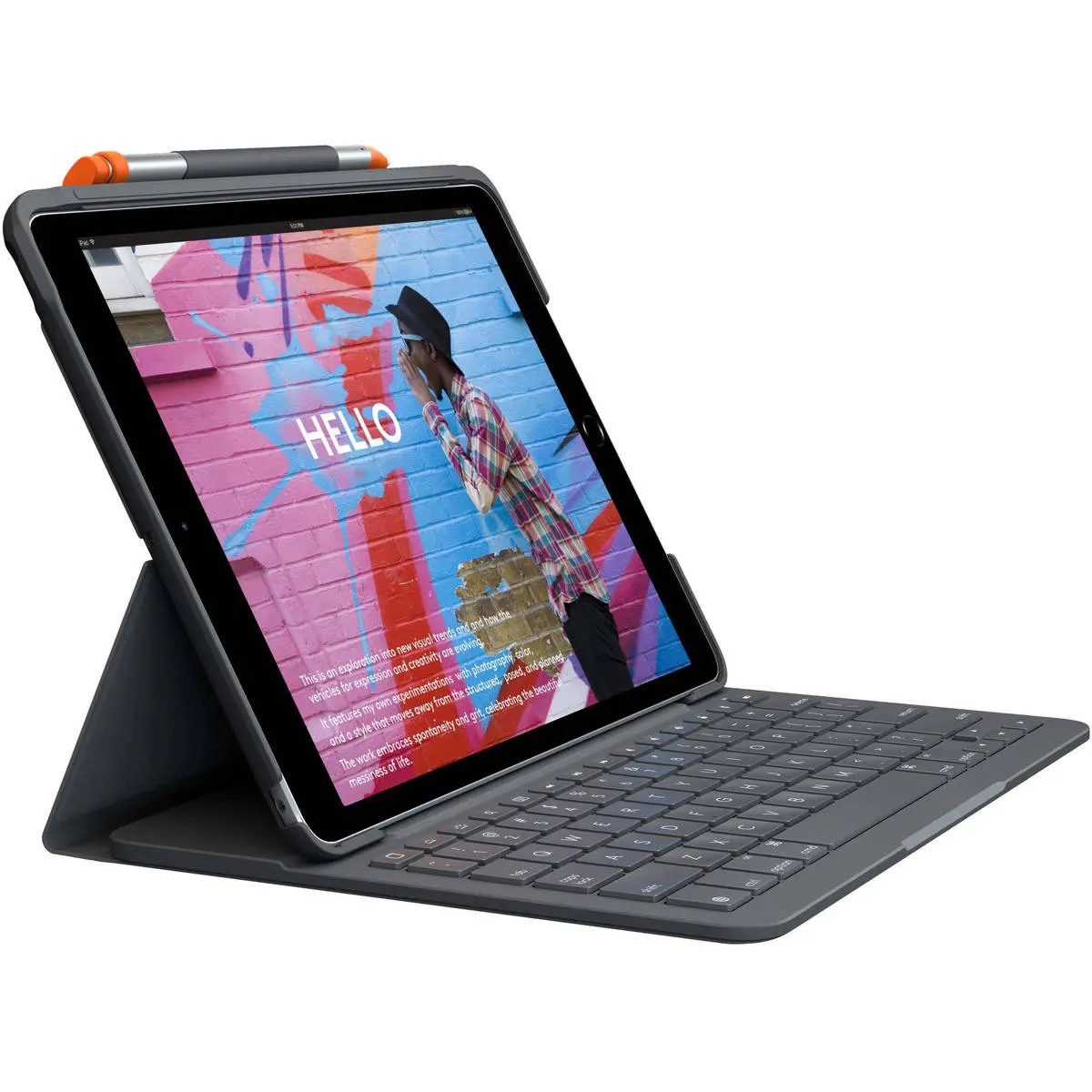 Logitech Slim Folio Protective Bluetooth Keyboard Case for iPad 7th/8th/9th Generation, Graphite