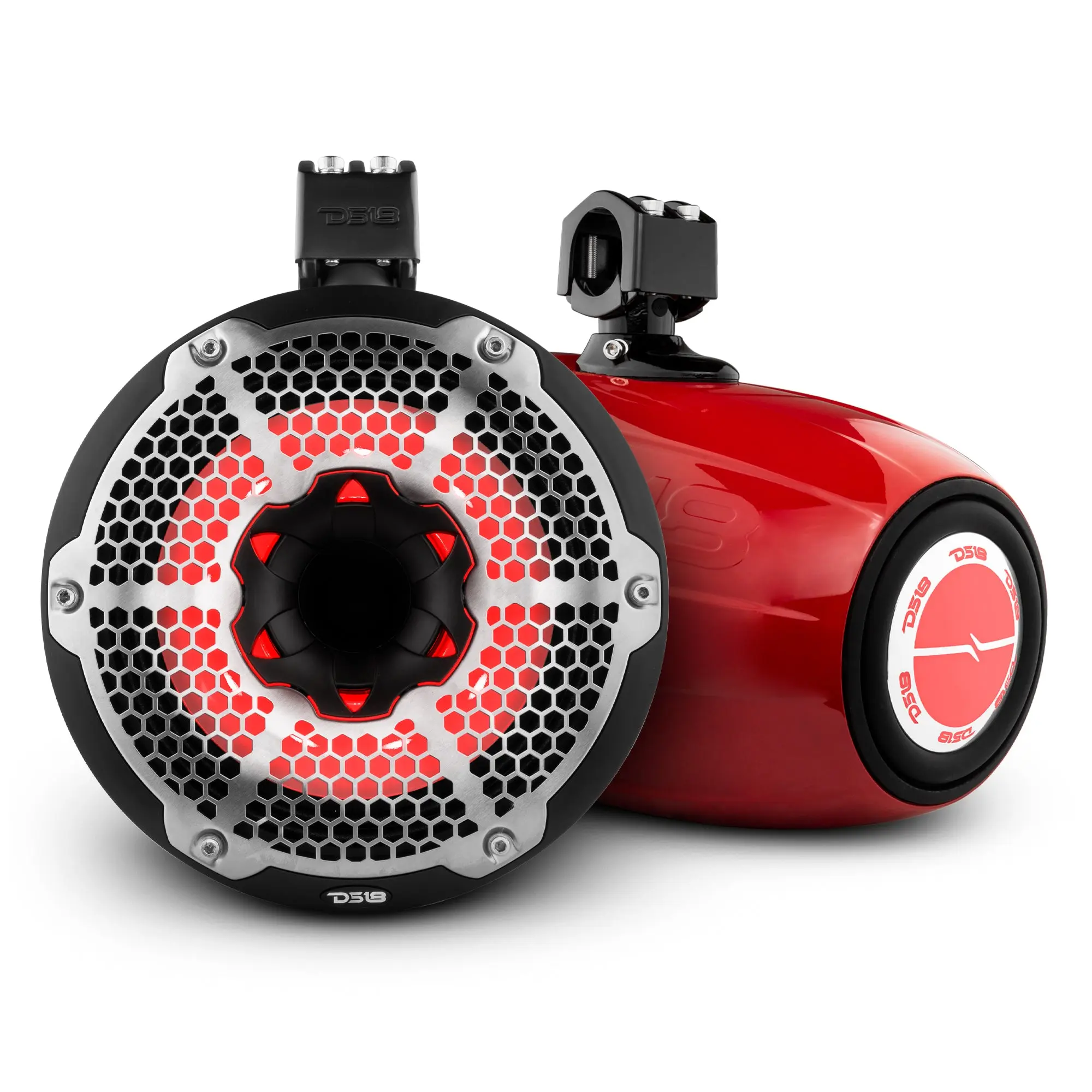 NXL 10" Neodymium Marine & Powersports Tower Speaker, 1" Driver, Built-in Passive Radiator, RGB LED Lights, 300W RMS Weatherproof Resistant Car Audio Motorcycle Speaker System -Red