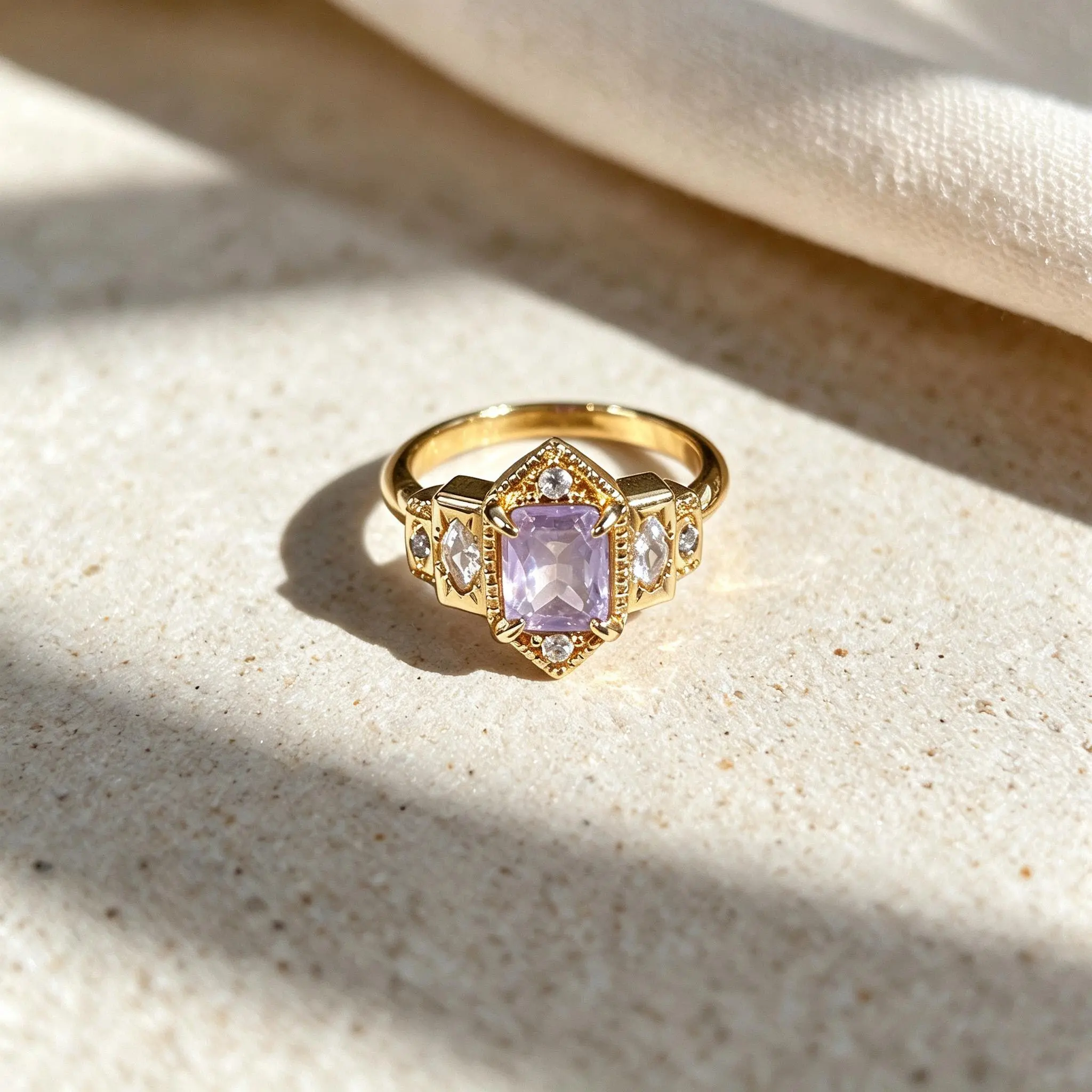 Women's Art Deco Style Ring Rectangle Clear Transparent Synthetic Zircon Multi Stone Geometric Frame Vintage Daily Occasion Fashion Jewelry 14K Gold Plated Copper